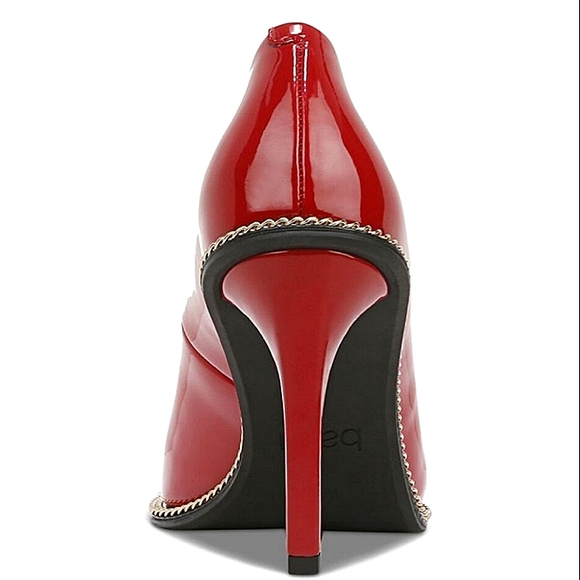 New w/Box Bar III Binsa Faux Patent Leather Chain Detail Pointy Toe Dress Pumps - Picture 3 of 5